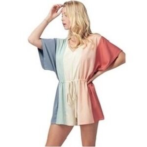 NWT Aaron & Amber Pastel Bold Strip Short Sleeve Shorts Romper Cottagecore Small